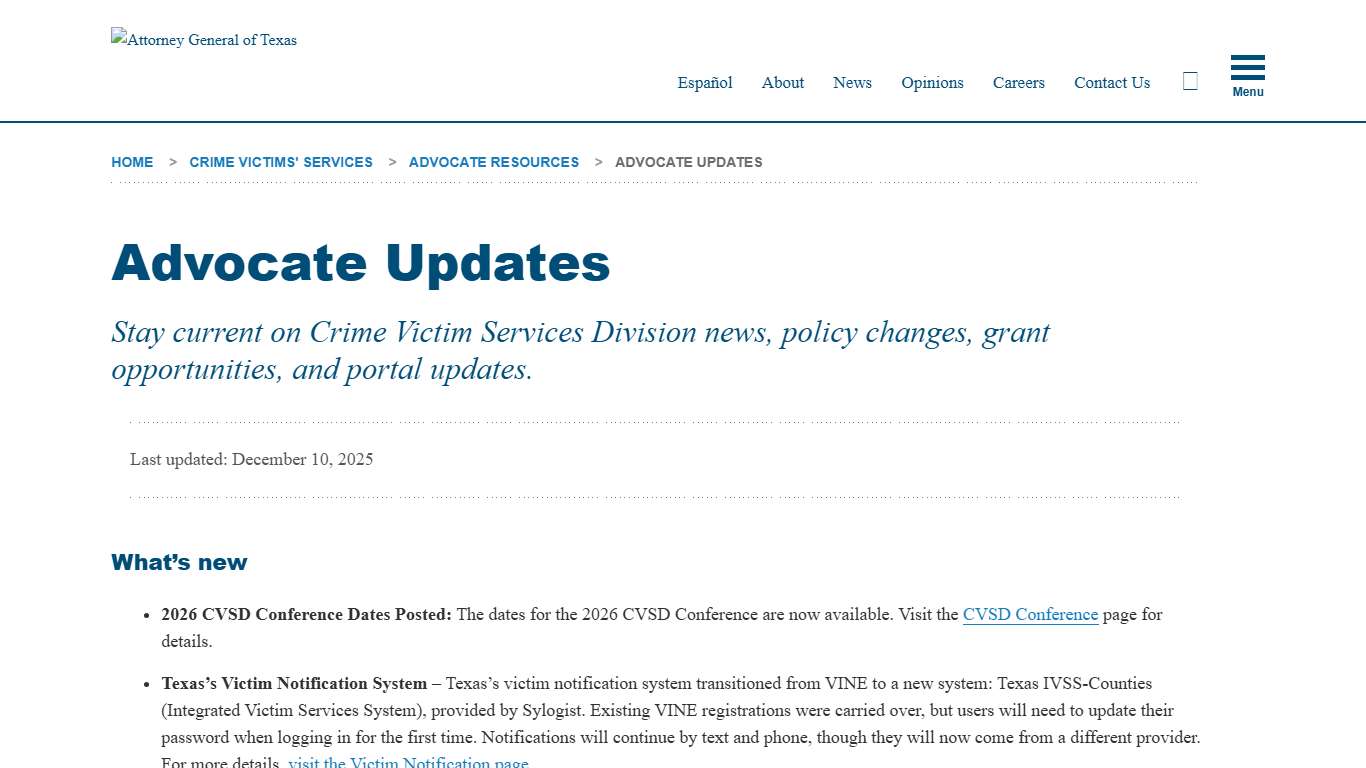 Advocate Updates Office of the Attorney General